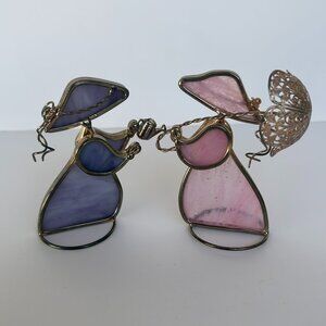 Pair of Stained Glass Woman Figurine Suncatchers.